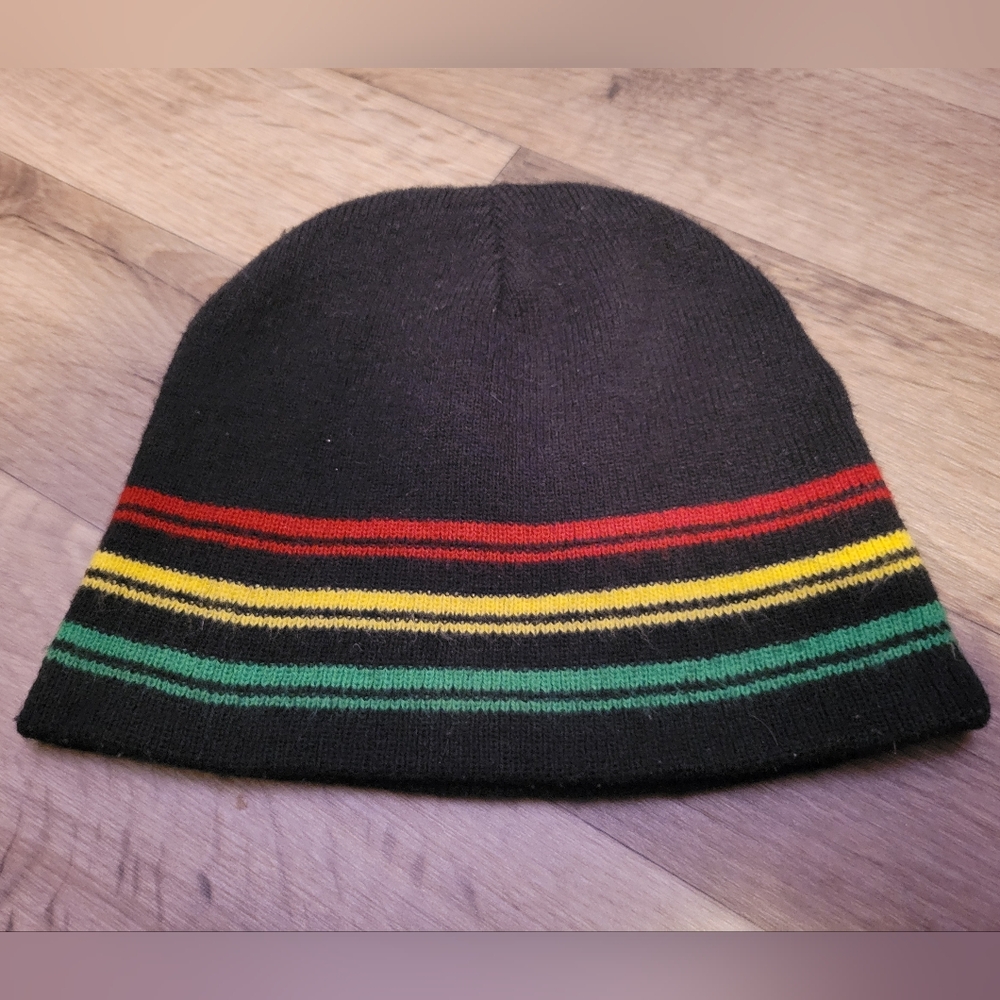 Black Knit Beanie with Stripes